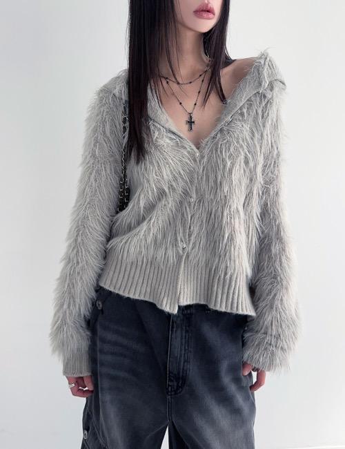 soft fur hood cardigan