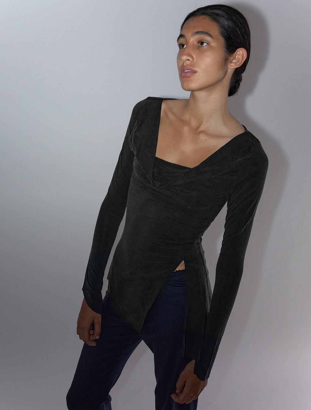 LOTTO-Asymmetric long-sleeved cupro top with cuffs and side slit
