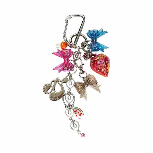 YSYK Strawberry Ribbon Metal Hanging Key Chain