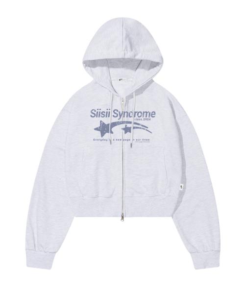 시시 신드롬 프린트 크롭 후드집업 화이트 멜란지