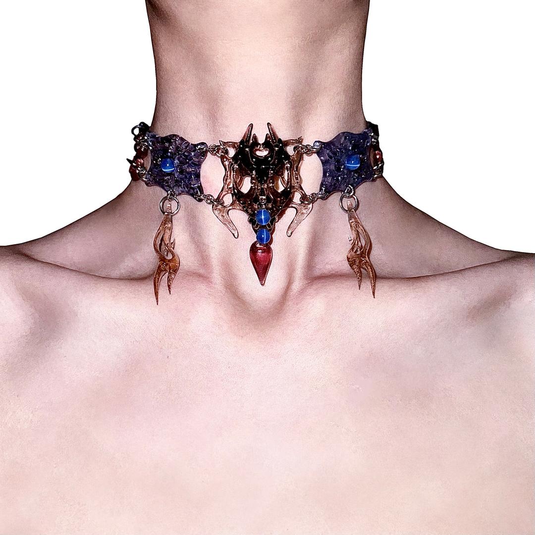 Jade Blue Square Bone Choker