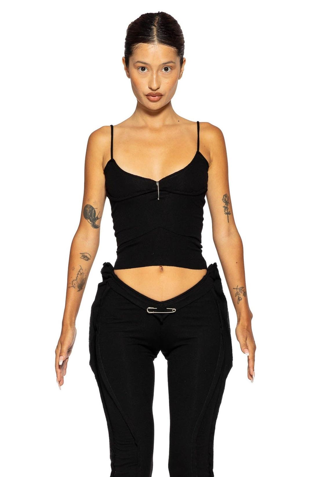 LOW BACK DOUBLE LAYER TANK IN BLACK RIB - XS