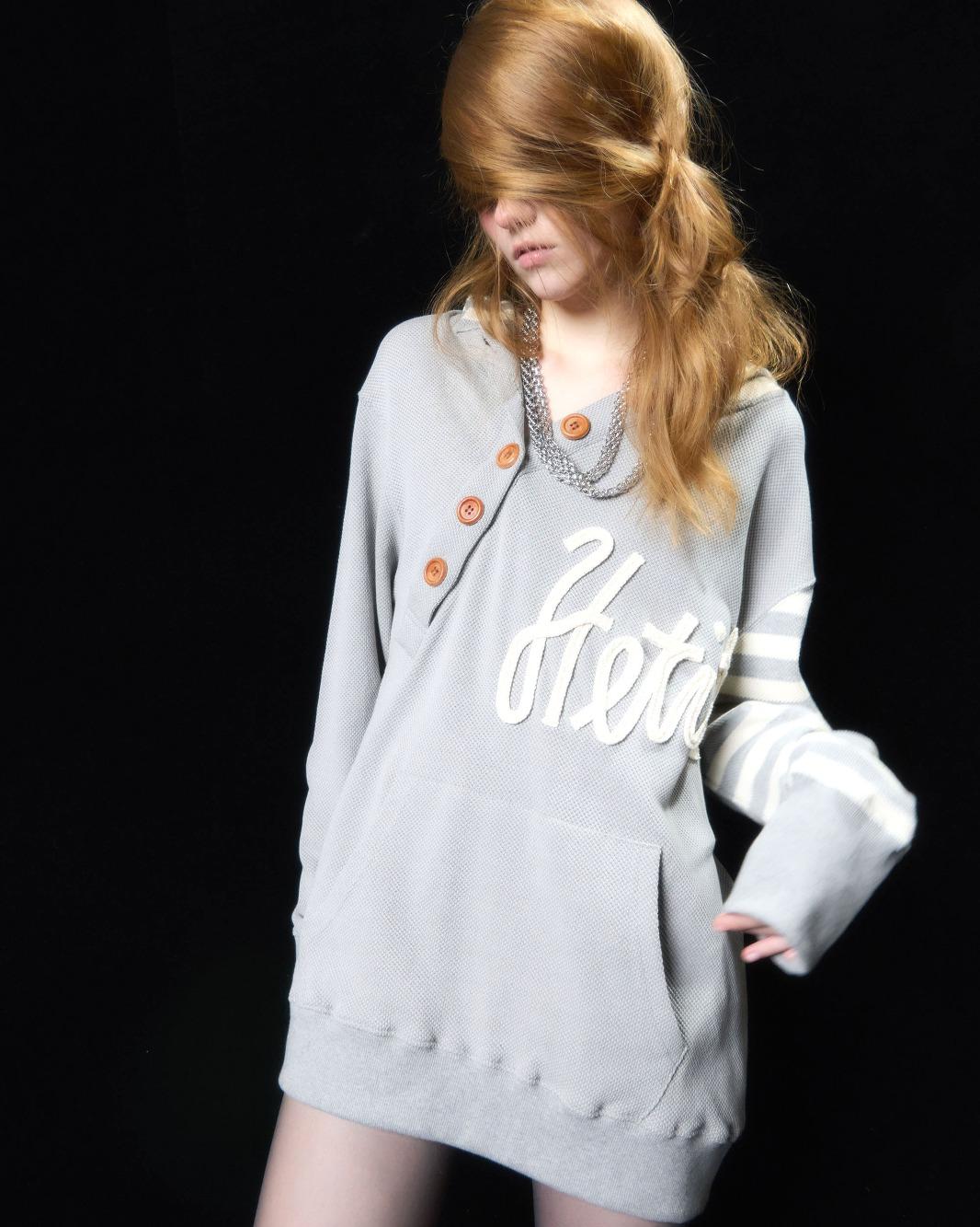 Big Button Waffle Stripe Hoody (Light Gray)