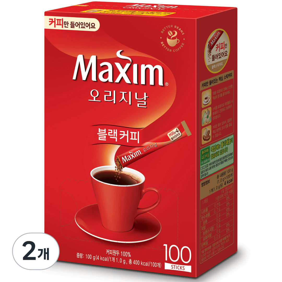 맥심 오리지날 블랙커피, 1g, 100개입, 2개 - 원두커피믹스 | 쿠팡