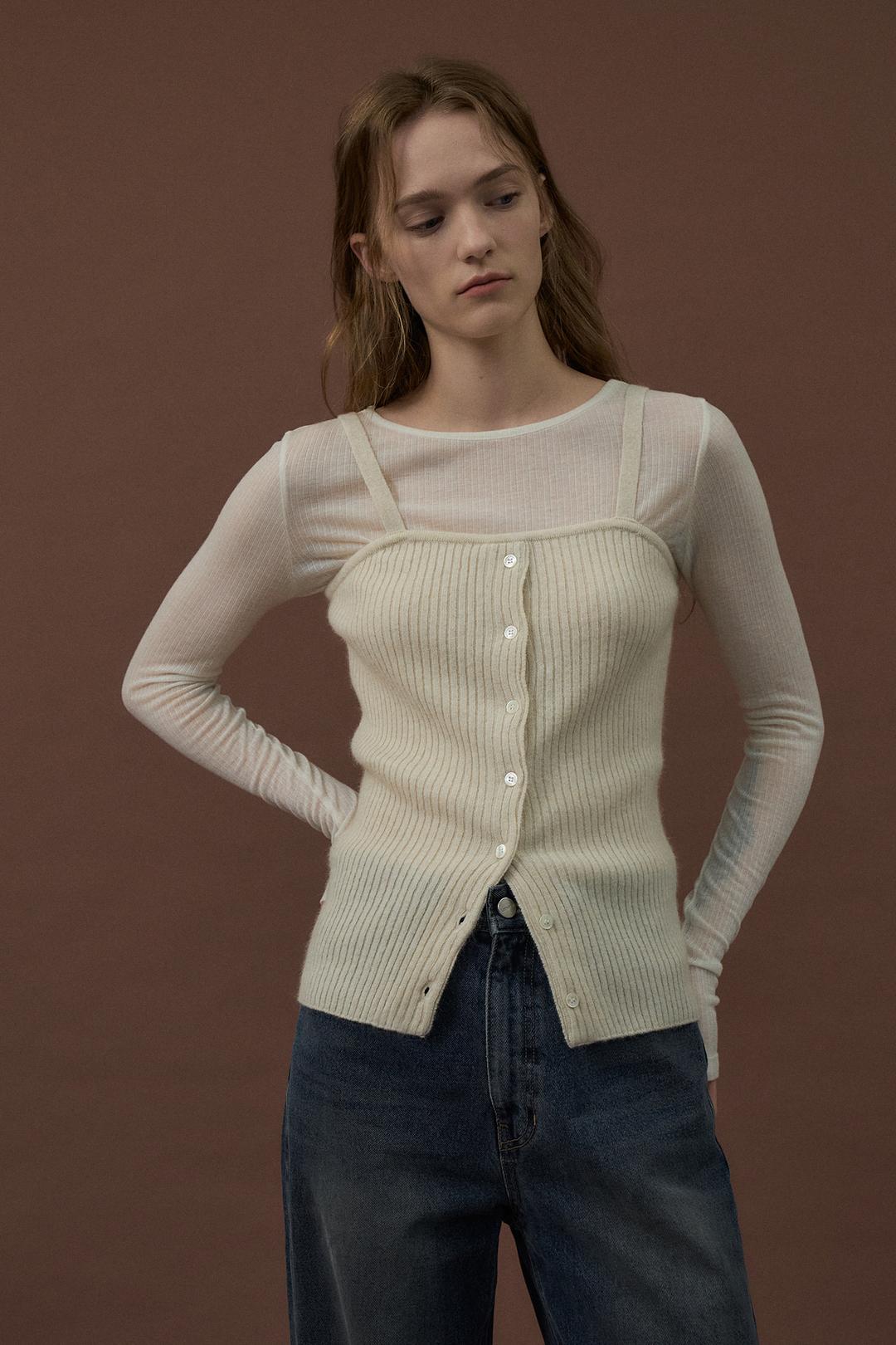 Fox Button Ribbed Bustier[LMBDAUKN259]-Cream