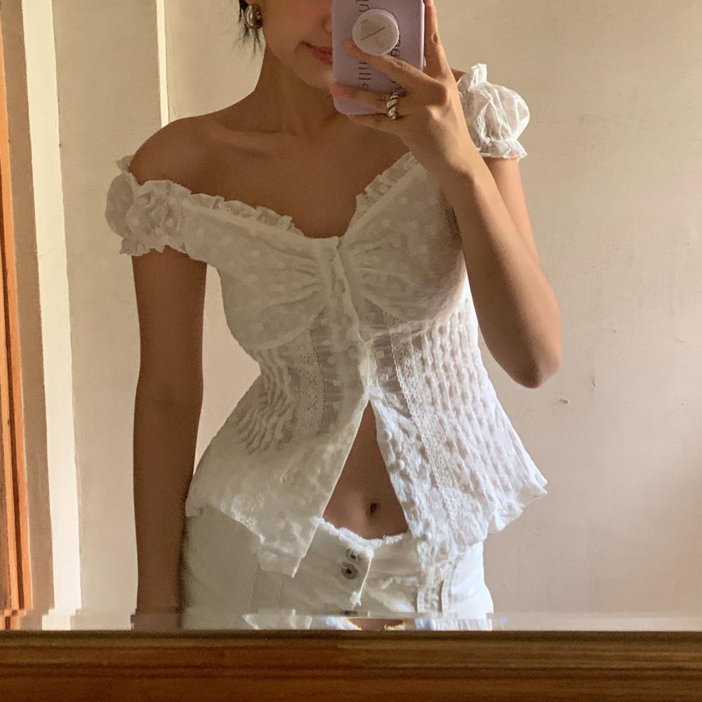 [5/23 출고] 투웨이 오프숄더 펀칭 레이스 블라우스