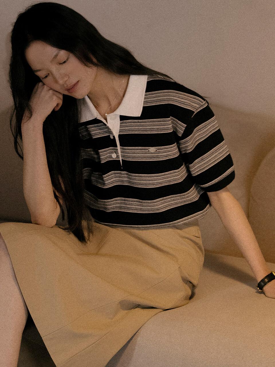 [M-6/19예약배송]Collar stripe cotton t-shirt TISU01TS03_Navy