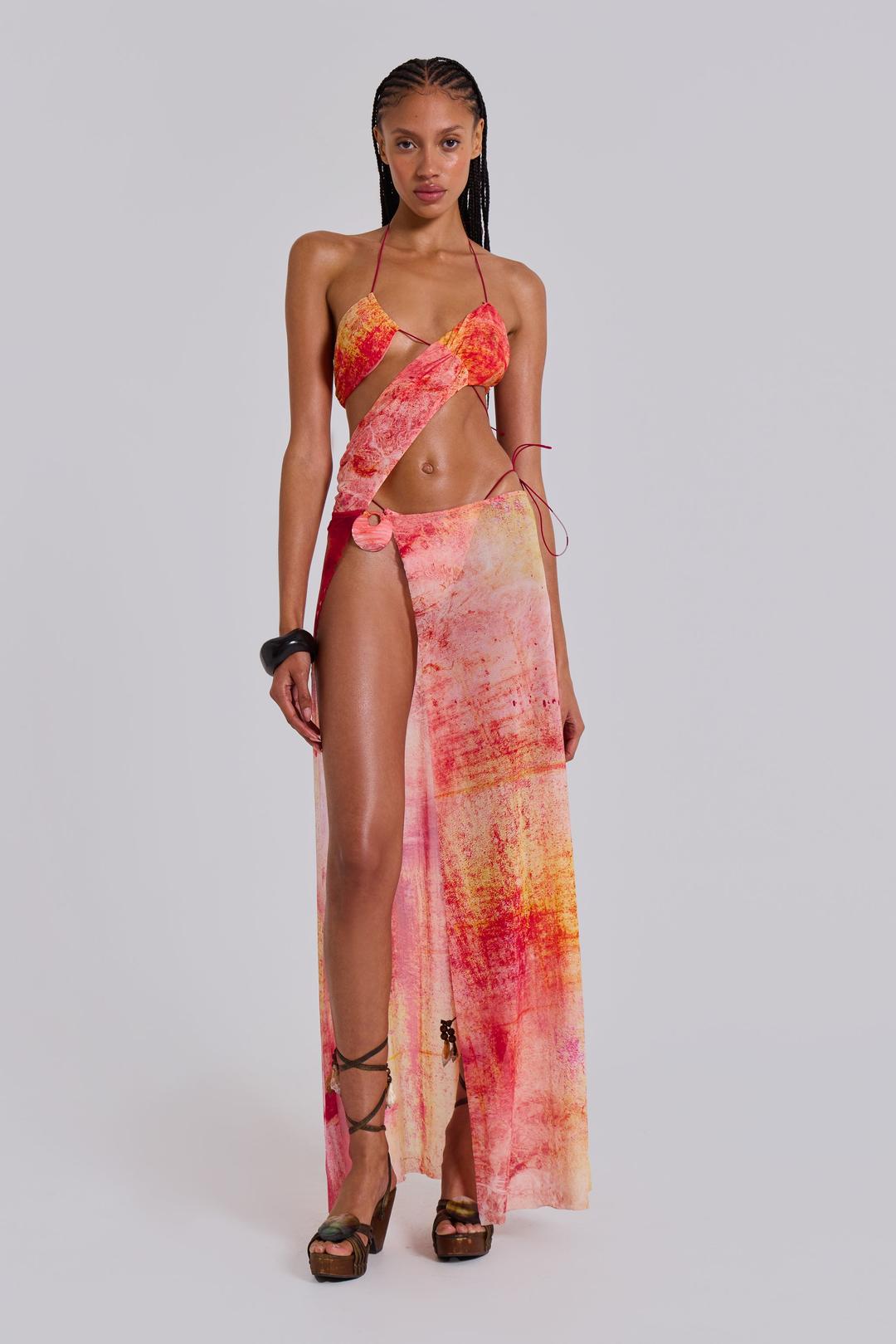 Cantha Asymmetric Cut Out Maxi Dress in Sunset - UK 4 / Pink