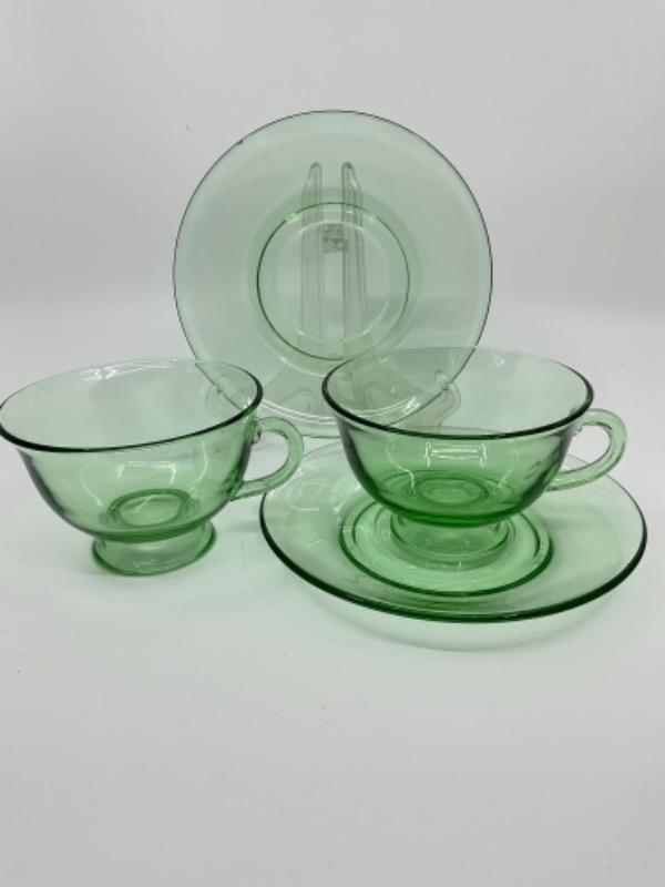 포스토리아 그린 “Pioneer Pattern" 컵 & 소서 Fostoria Green \"Pioneer\" Cup & Saucer circa 1930