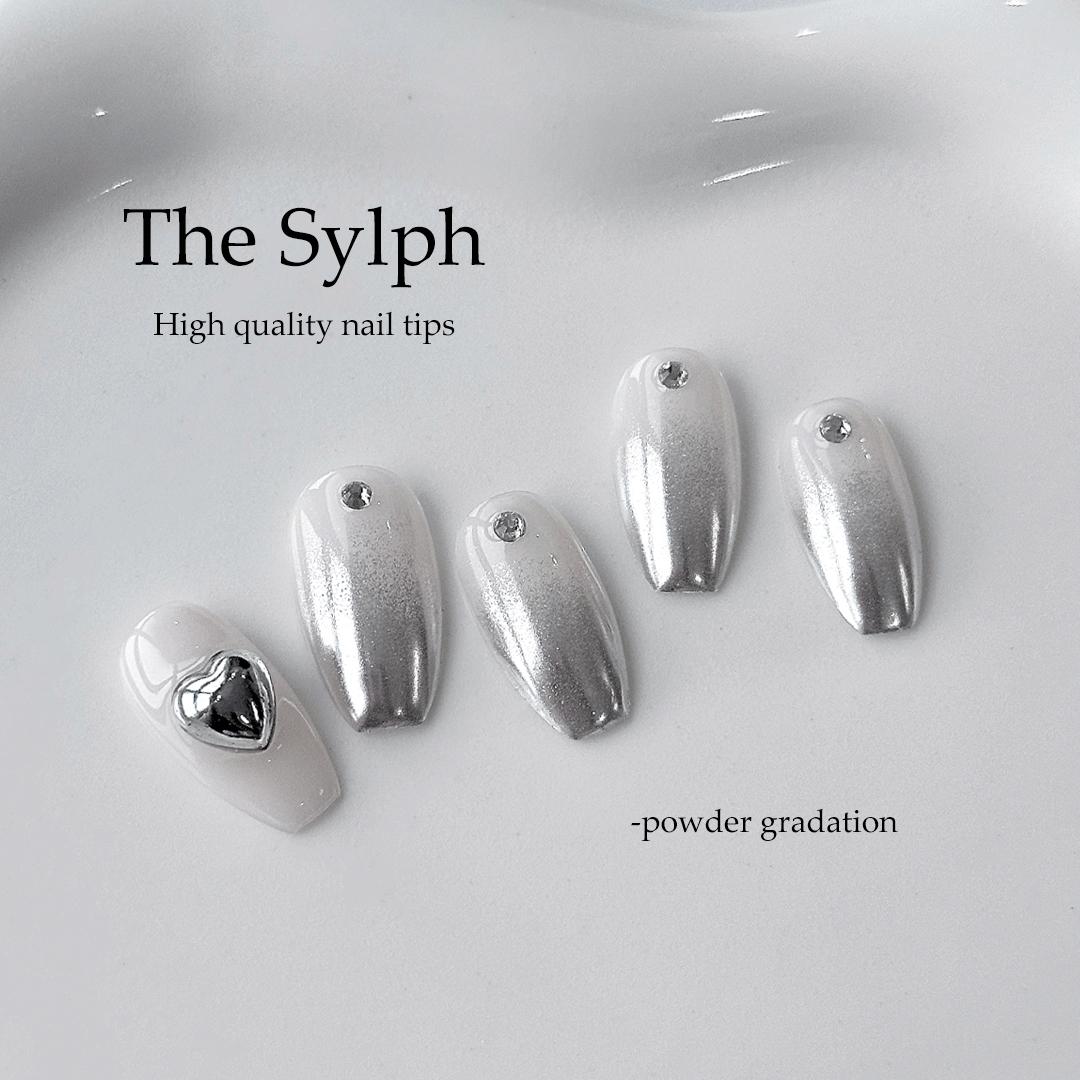 더실프수제네일팁 [신상] 실버 파우더 그라데이션 네일팁 수제네일팁 붙이는네일