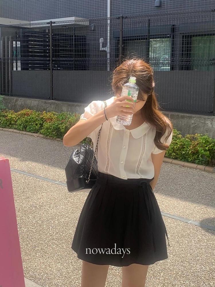 liter 리터 미코 블라우스 썸머 반팔 카라 레이스 퍼프 bl