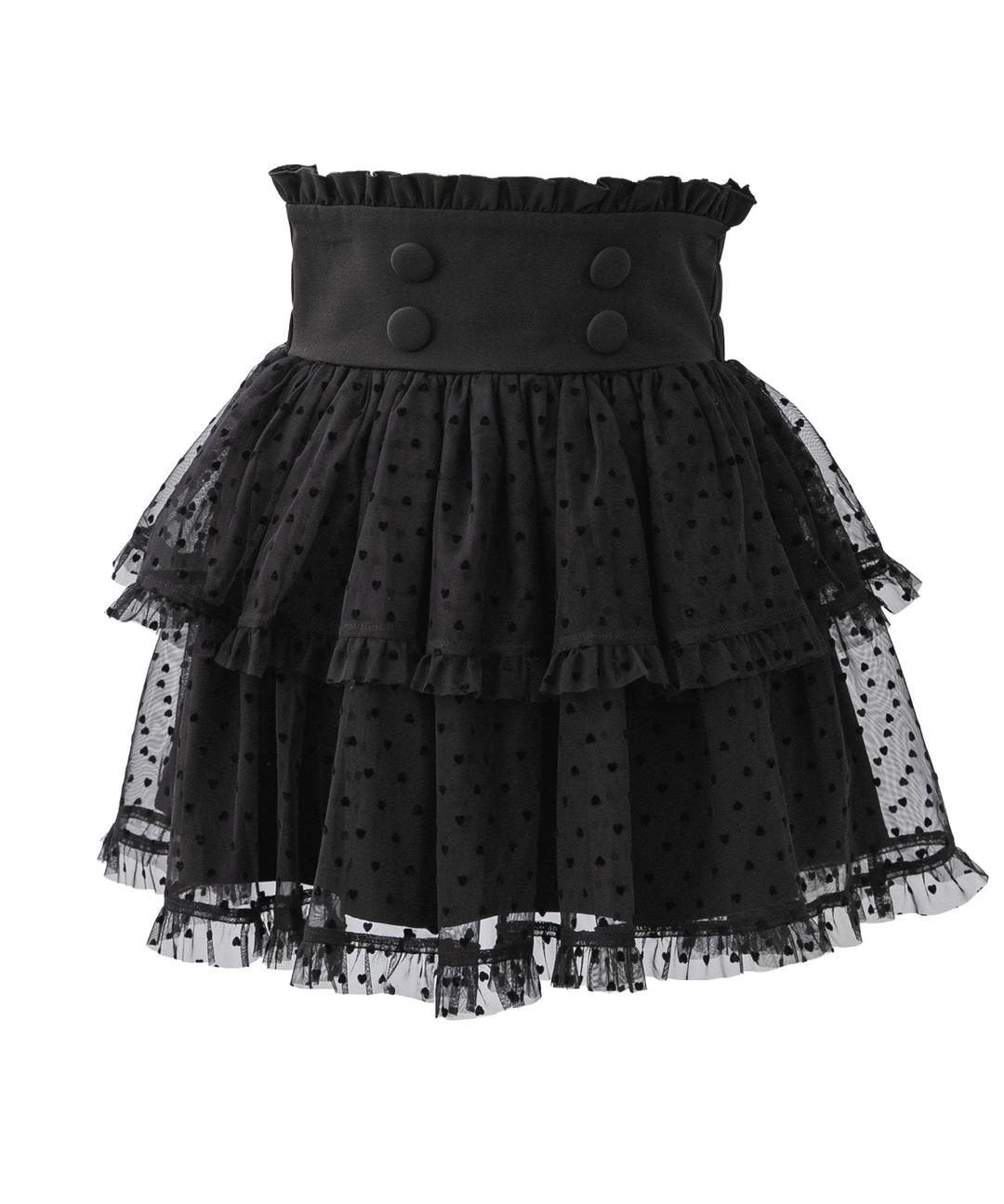 ハートドットチュールティアードスカート【大きいサイズ有り】 - ブラック / M