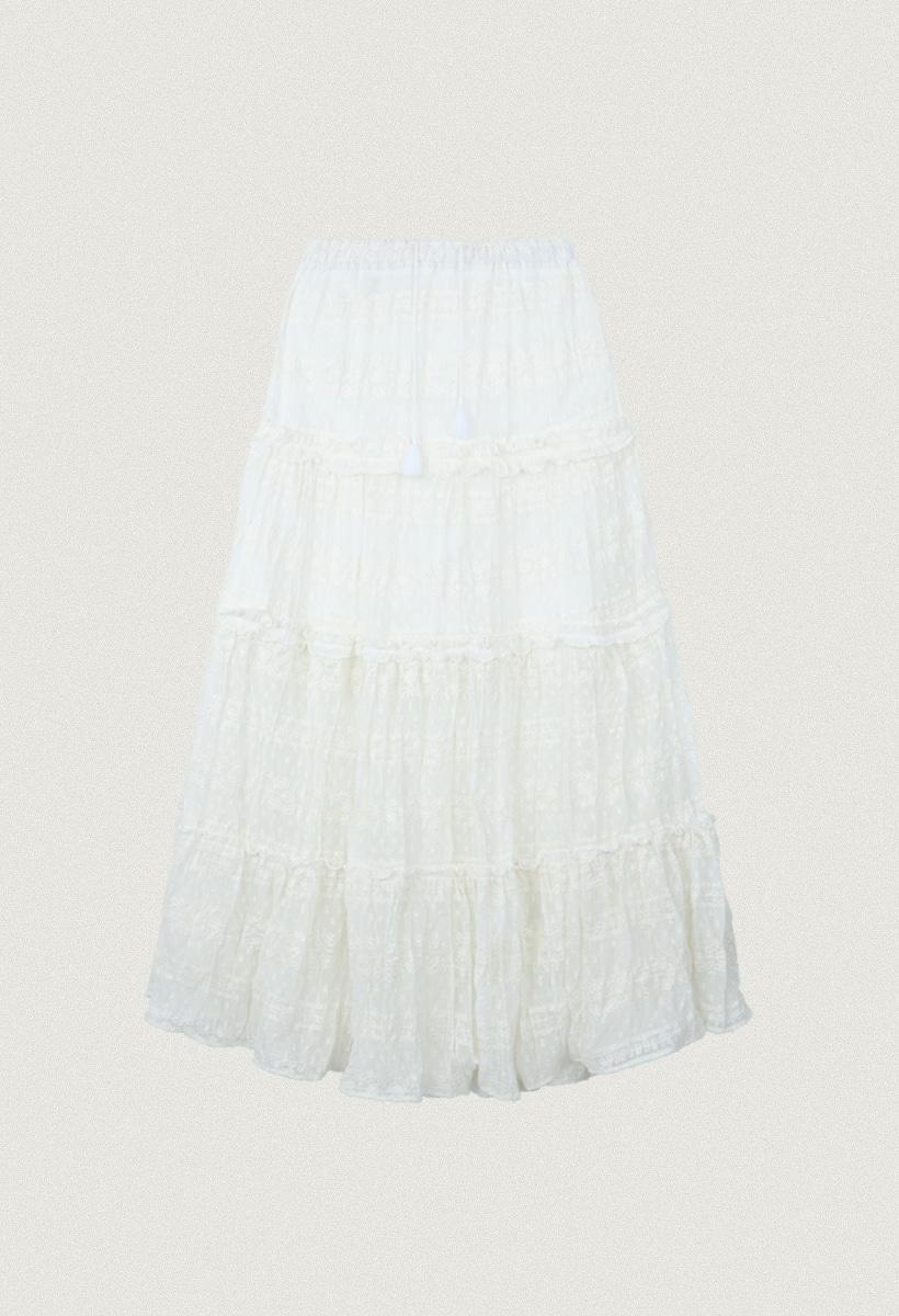 Lace shirring cancan skirt_White(O25-SK06)