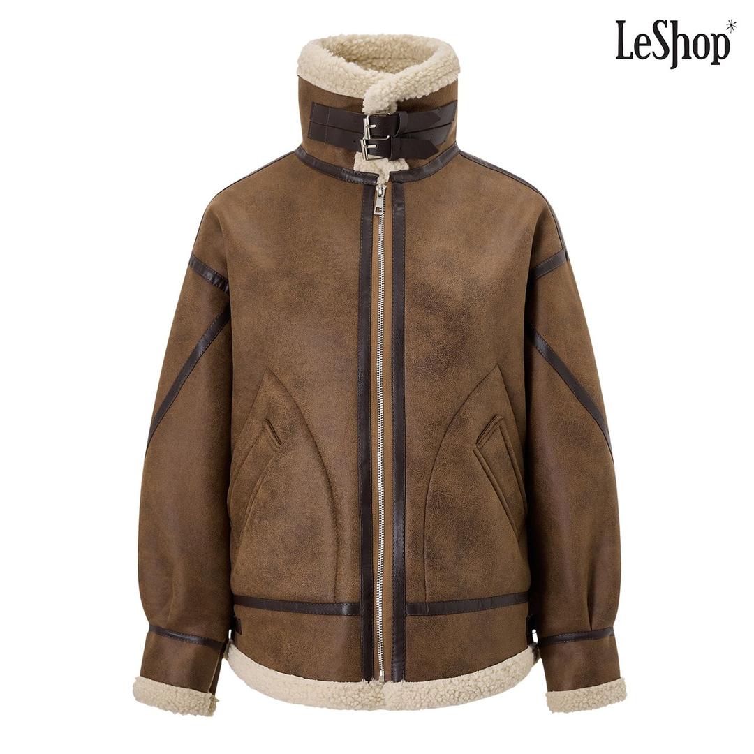 하이넥 퍼 배색 레더 무스탕 자켓 (DP4JK011A)