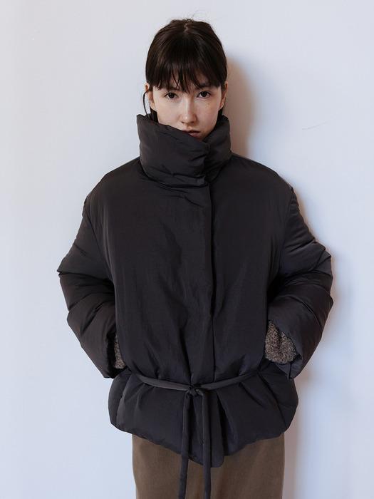 FUNNEL NECK STRING GOOSE DOWN JACKET - CHARCOAL