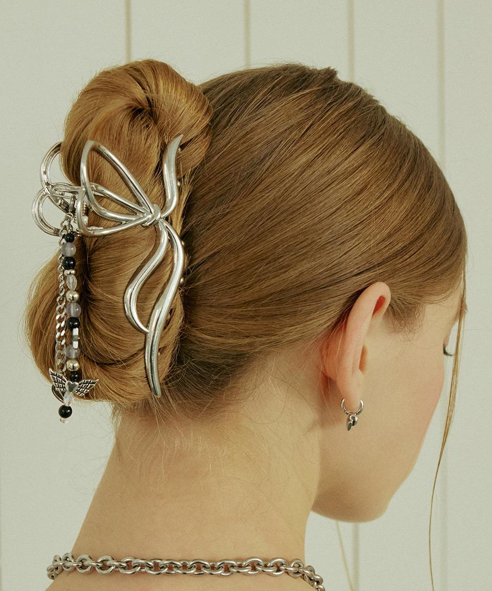 나비 비즈 메탈 헤어 집게핀