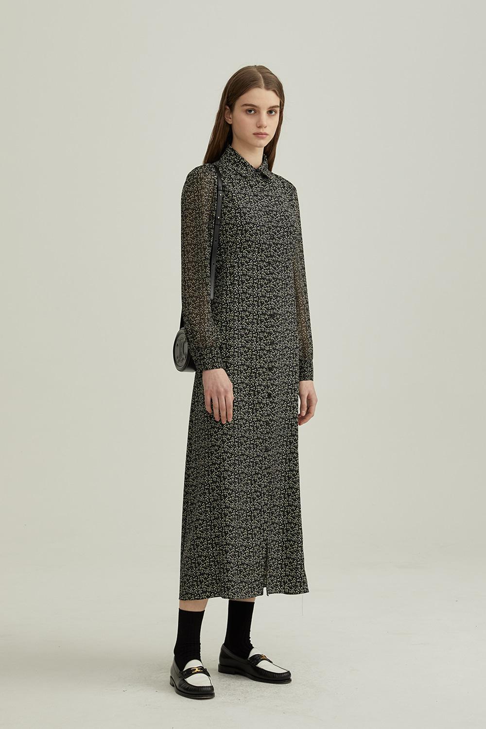 BUTTONED LONG SLEEVE DRESS BLACK