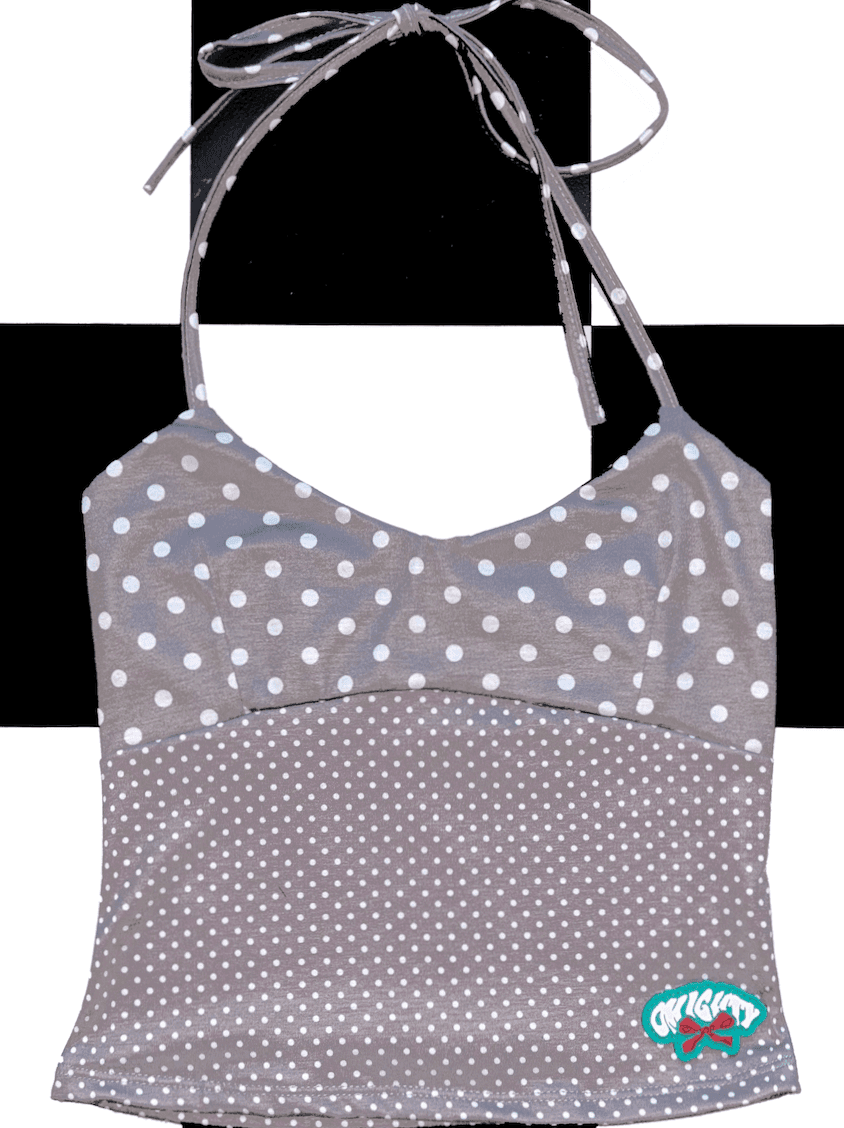RIBBON HALTER IN GREY POLKA
