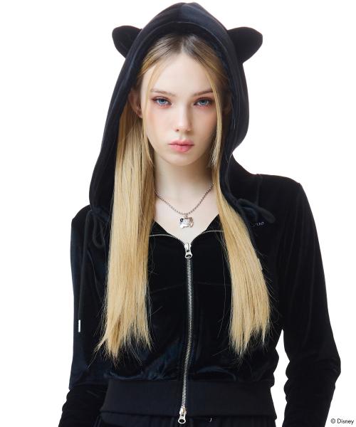 [MARIE] VELVET HOOD ZIPUP(BLACK)