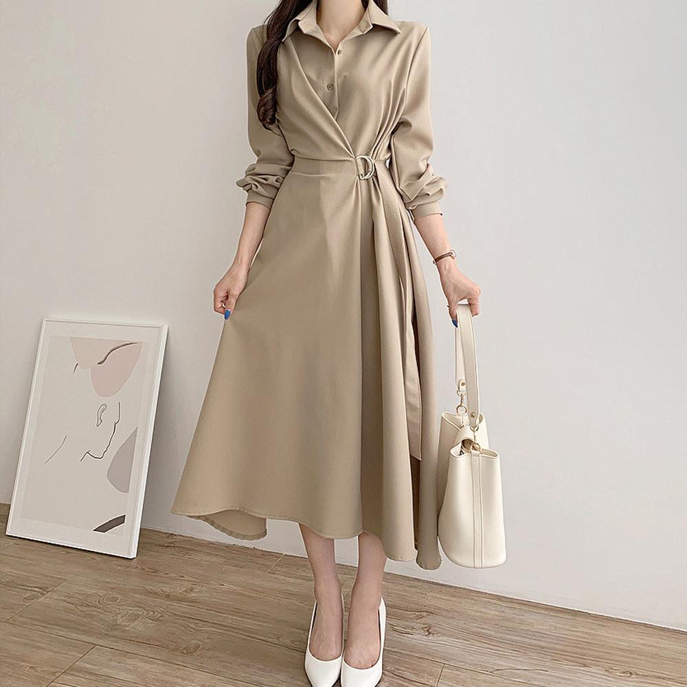 셔츠 카라 롱 랩 긴팔 원피스 데일리룩