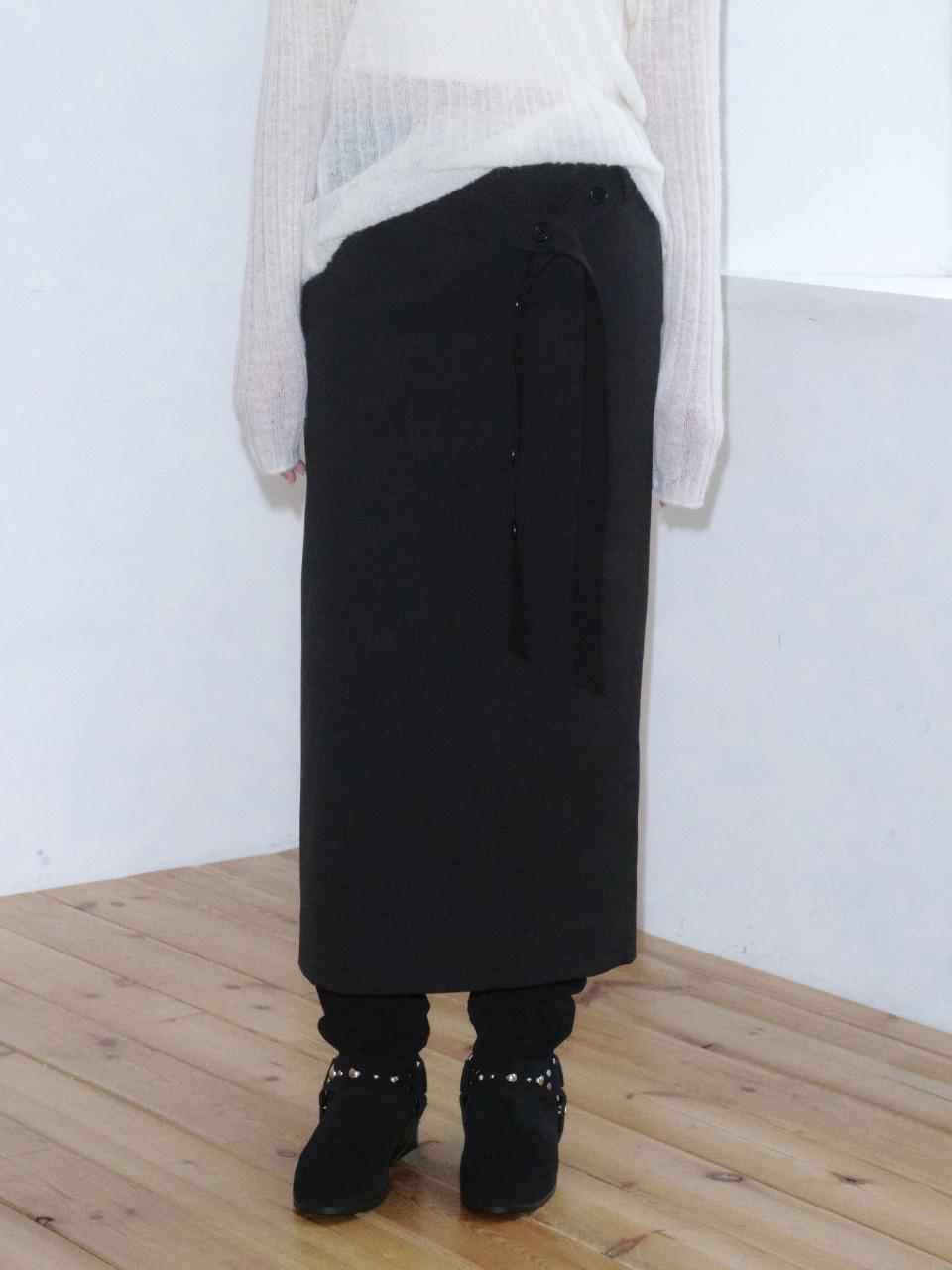[Kijun X KHIHO] Button Belt Long Skirt Black
