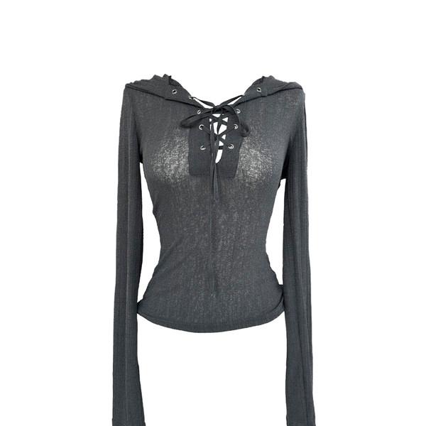 Terry strap slim hoody top (3colors)