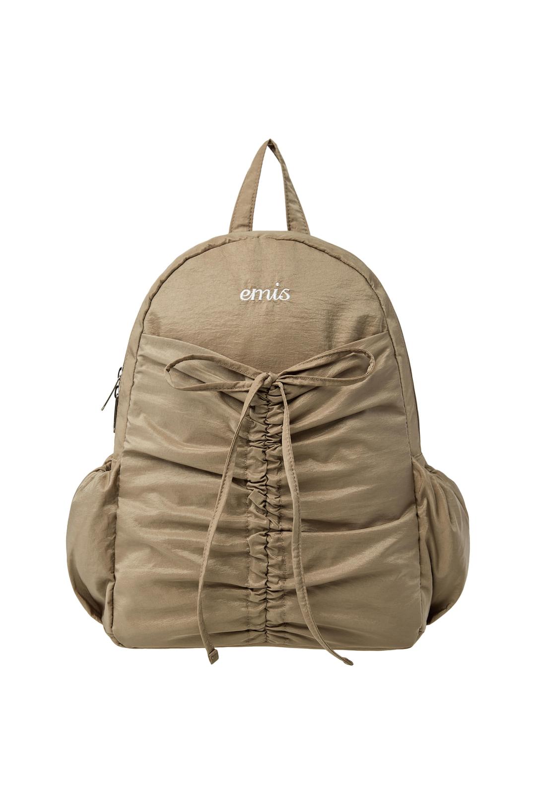 NYLON SHIRRING POCKET BACKPACK-BEIGE