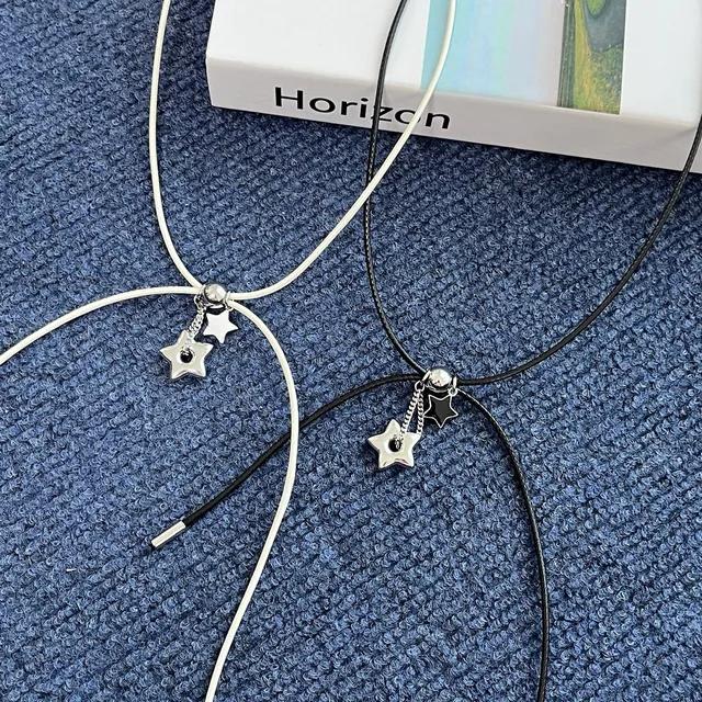 [Surgical] Star drop leather necklace (2color)  / 써지컬스틸 스타 드롭 가죽 목걸이