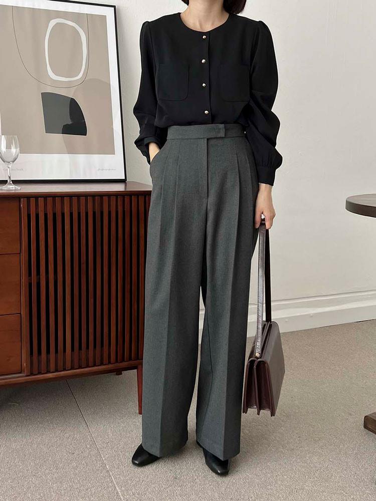 (세일20%)(겨울ver)[leslo]자체제작 키작녀 얼스 투핀턱 와이드 슬랙스 바지