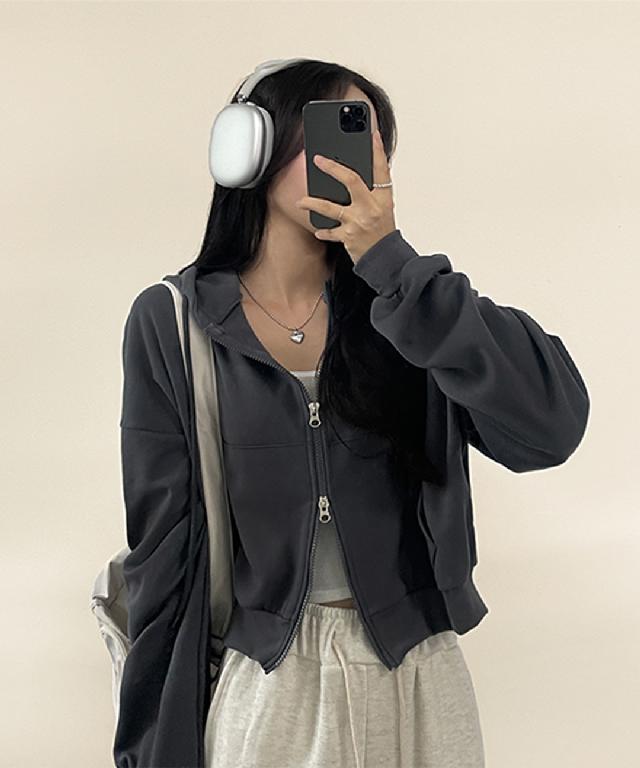 [7color/아방핏!] 귀여운 무드, 투웨이 크롭 기본 베이직 특양면 무지 후드집업