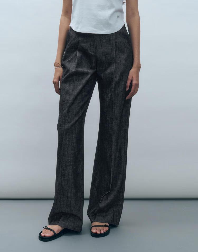 린넨라이크 데님 원턱 와이드 팬츠 블랙 MDPT025DENIMBLACK