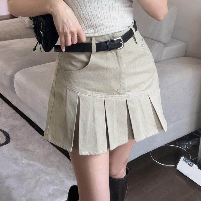 에르딘 플리츠 벨트 스커트