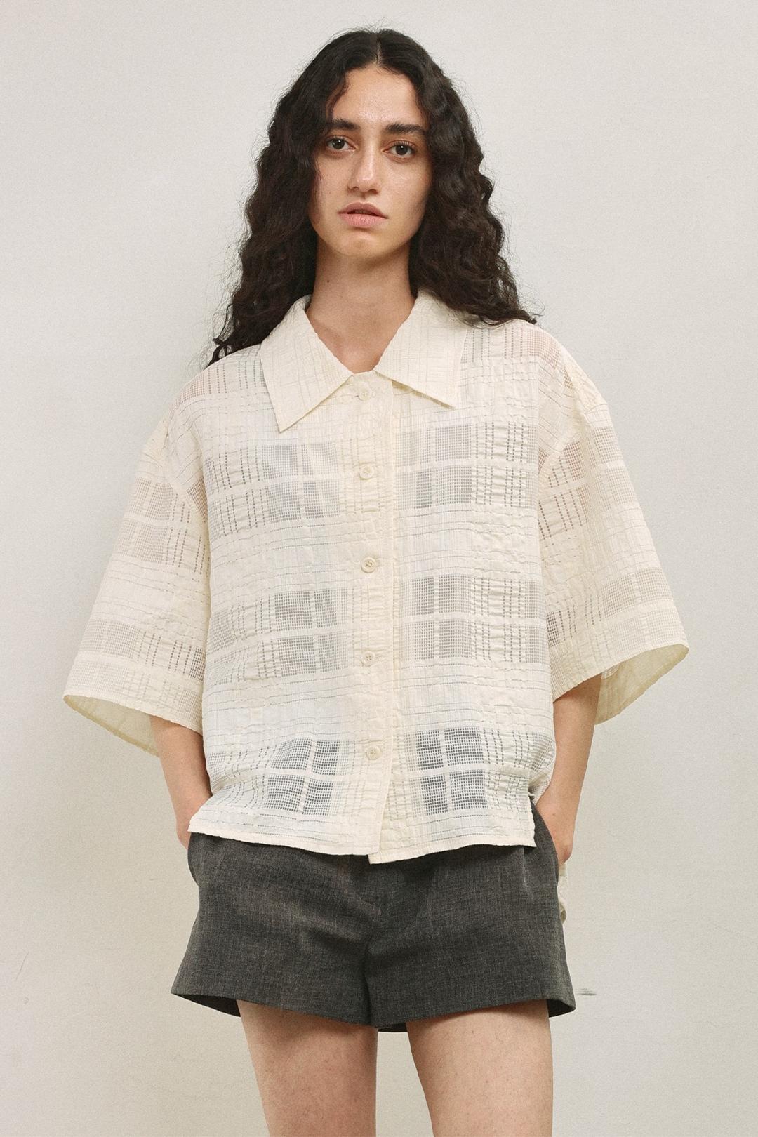 Tonal Check Overshirt Jacket _ Cream