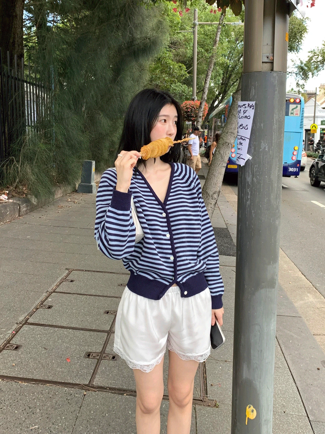 CG. Stripe Raglan V Cardigan