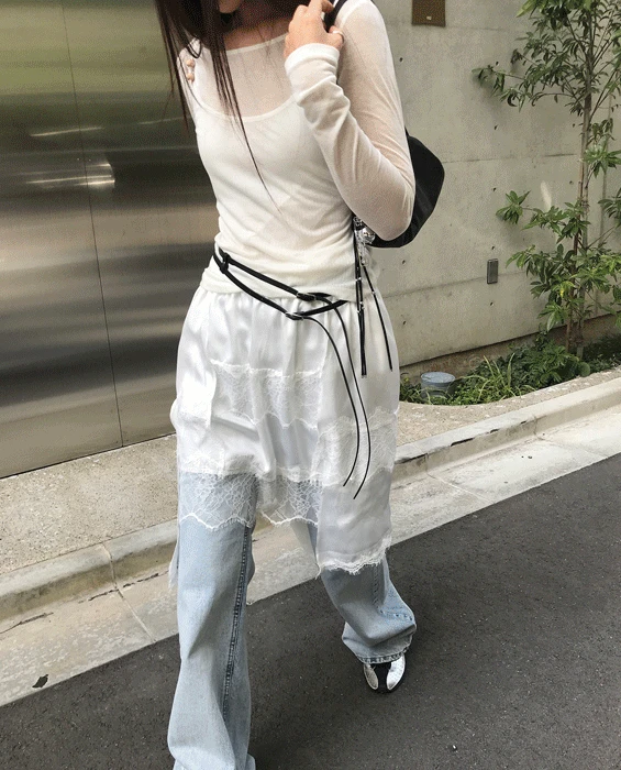 레이어 레이스 미디 스커트 2col