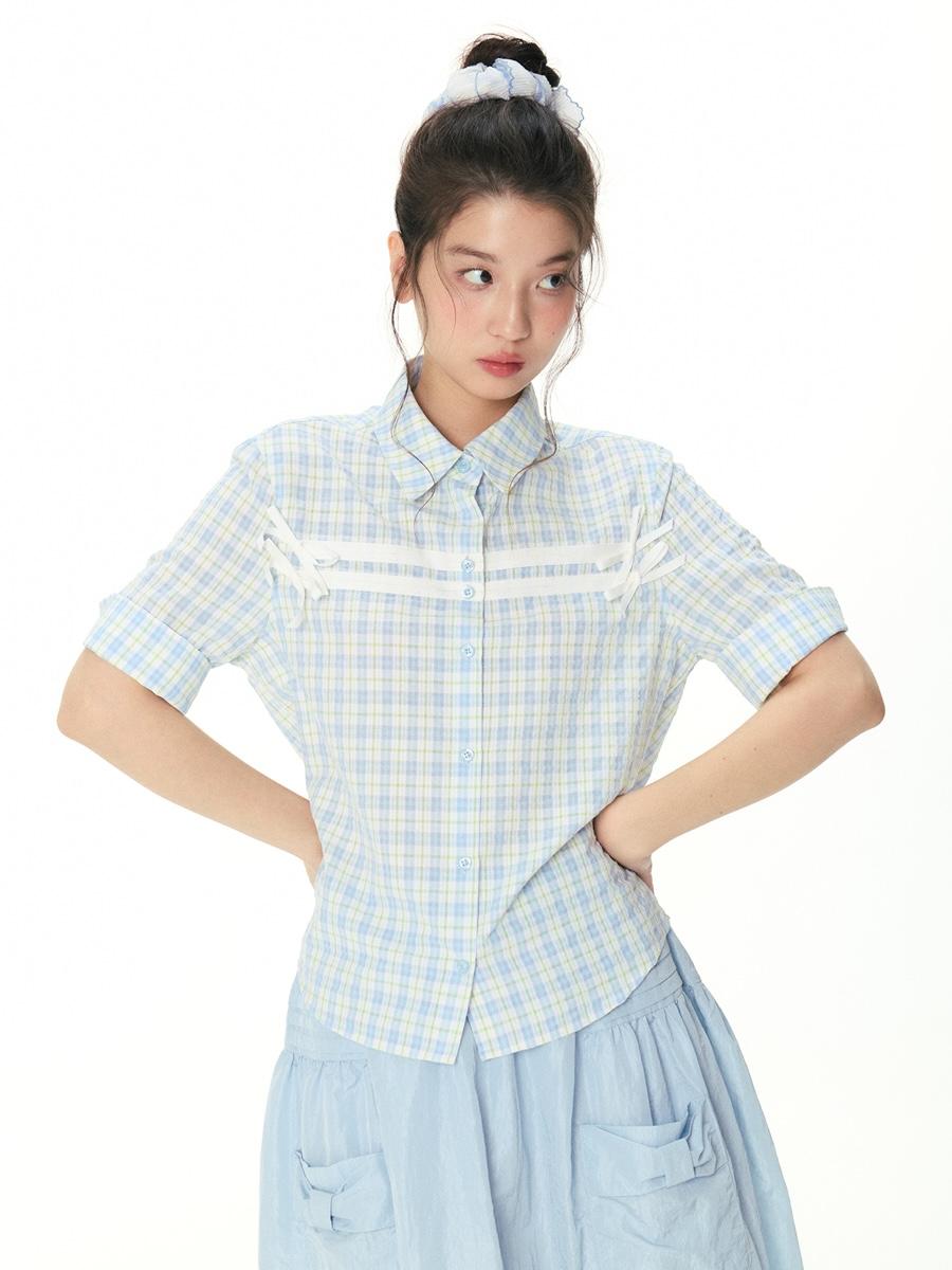 AMWEIRD Sweet Oxygen Plaid Short Shirt