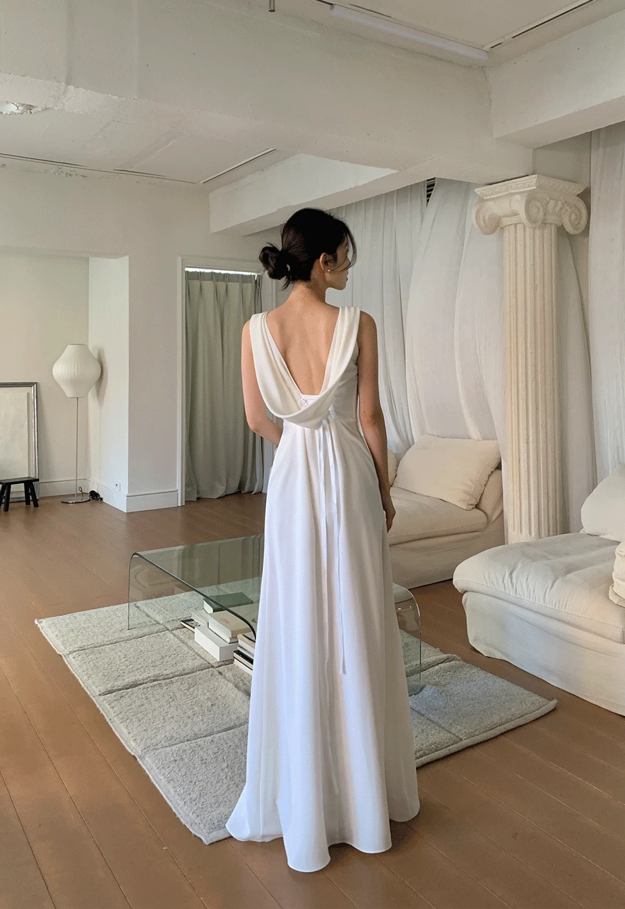 (Made) 백포인트 도비 실크 드레스 / 화이트