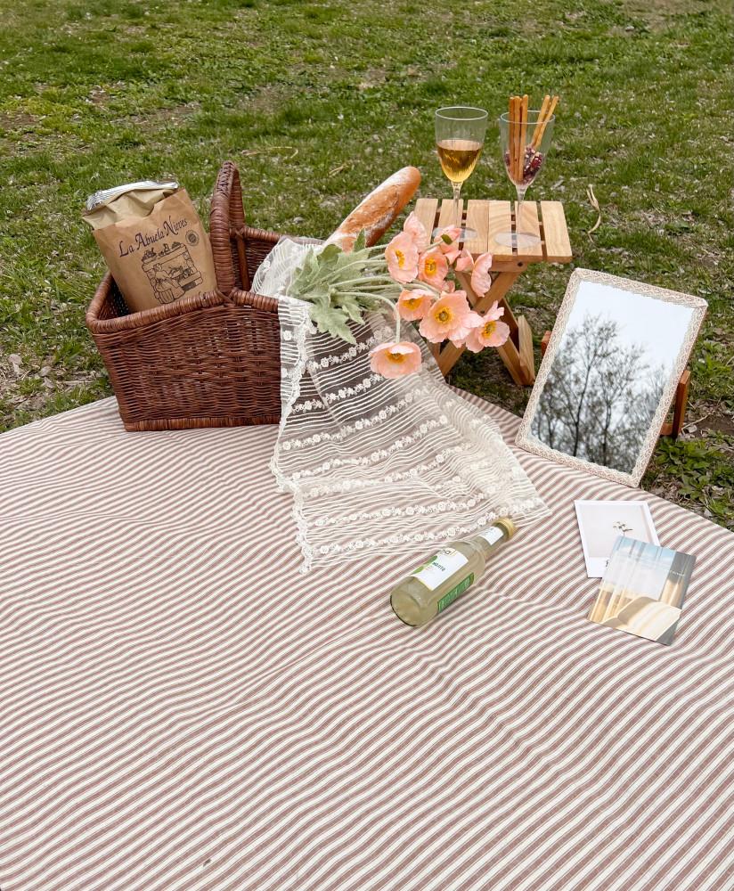 감성 소풍 방수 피크닉매트 돗자리 베이지 브라운 스트라이프 테이블보 S/M사이즈