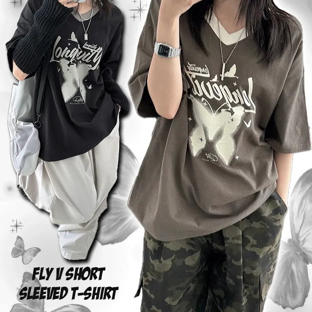 1+1할인[넘옙흐넹/배색포인트] 플라이 브이 반팔티