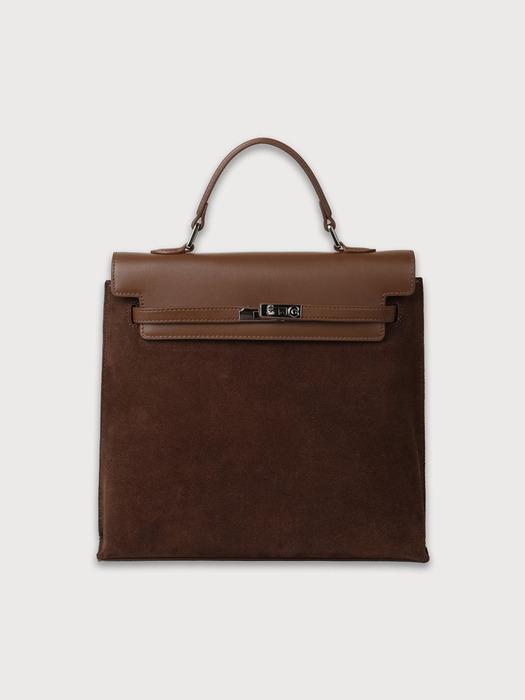 [2th] [ESSENTIEL] ARETE Structured Cow Leather Double-Strap Shoulder Bag_Suede Brown