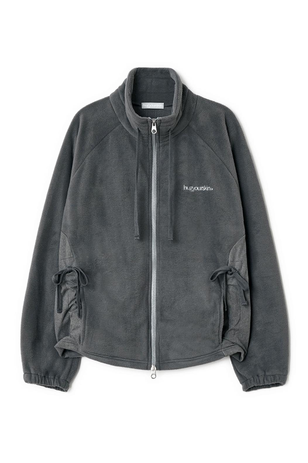 Draw string fleece zip-up (Charcoal)