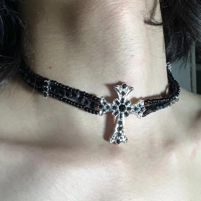 💀락시크 잇템☠️ black cross choker 목걸이 초커 십자가 진주 흑진주 유니크
