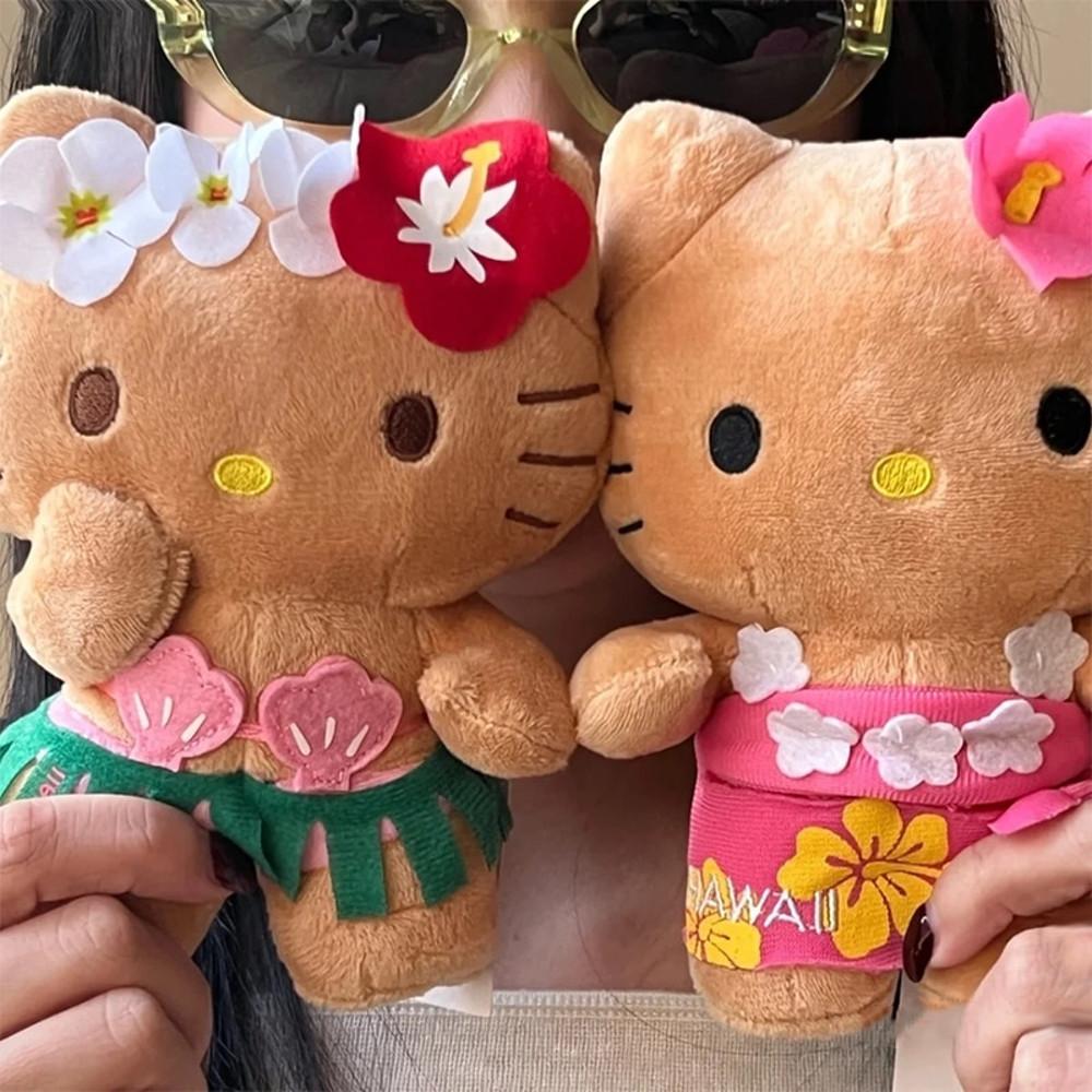 산리오 헬로키티 여름 괌 하와이 해변 봉제 인형 굿즈 헬로 키티 만화 플러시 키 체인 크리에이티브 스킨 컬러 베개 컬렉션 소녀를 위한 귀여운 생일 선물