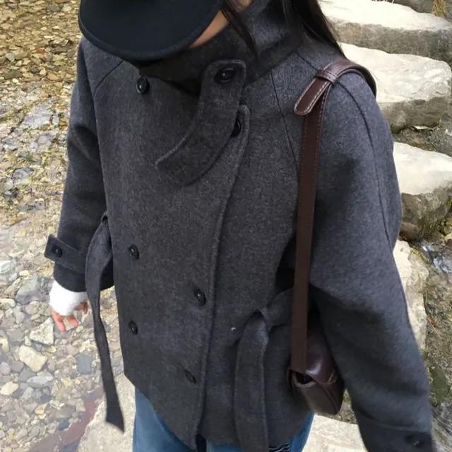 (신상 할인) 하프 더블버튼 벨트 미디 울숏코트