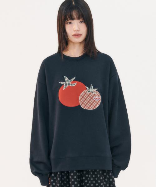 Tomato 아플리케 자수 맨투맨 티셔츠  AMM1319 (네이비)