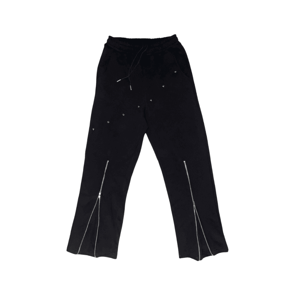 Diagonal Stud Zip Sweat Pants(Black)