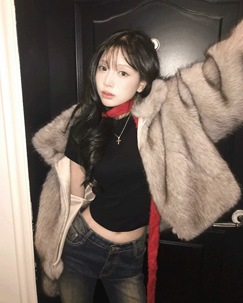 [ 베이지 한방울 ] 그레이시 & zip 폭스 FUR JK