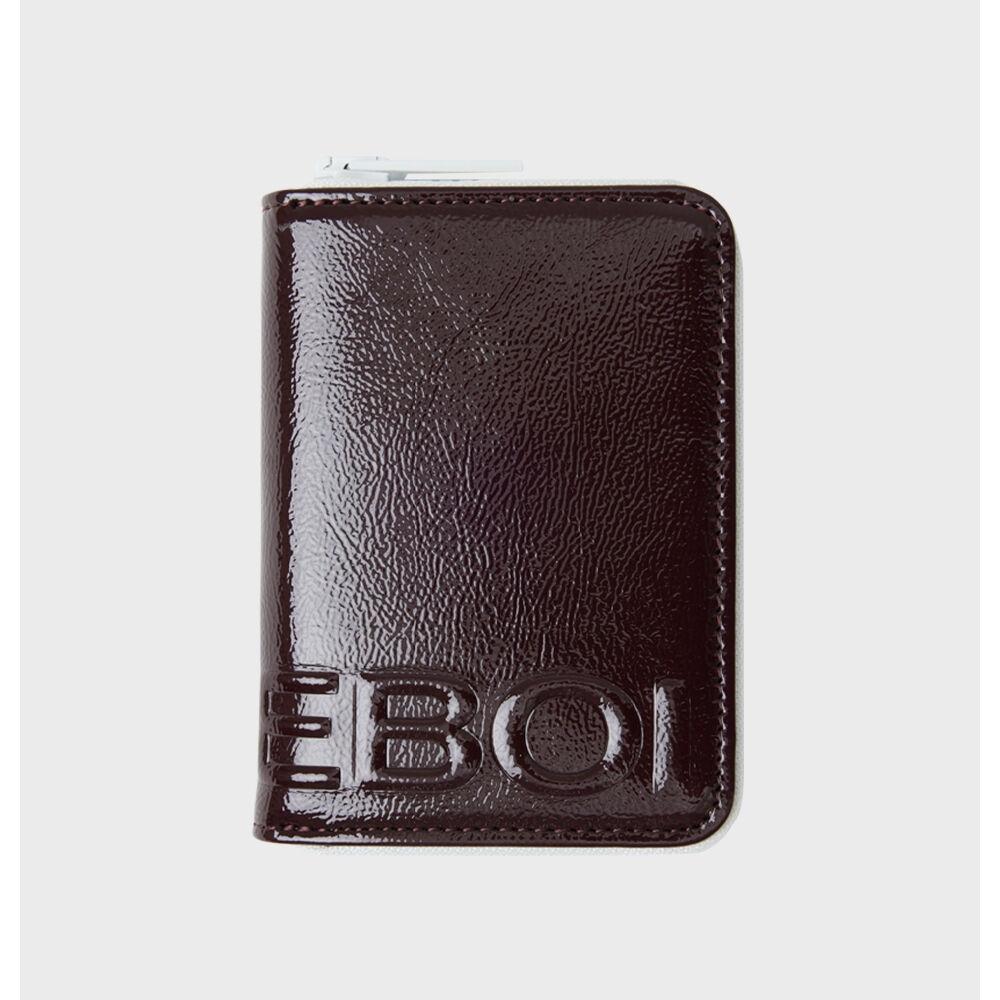 enamel zip card holder - brown