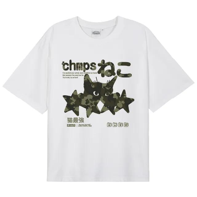 [2 COLORS] CHMPS NEKO CAMO 오버핏 반팔티셔츠 B25ST44