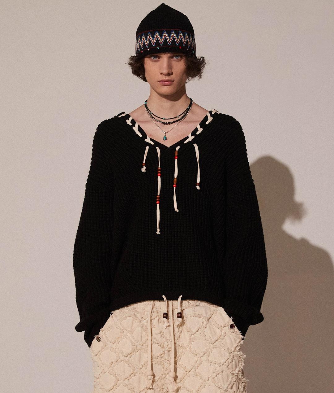 ESEELMI ARCHIVE KNIT HOOD HALF ZIP UP